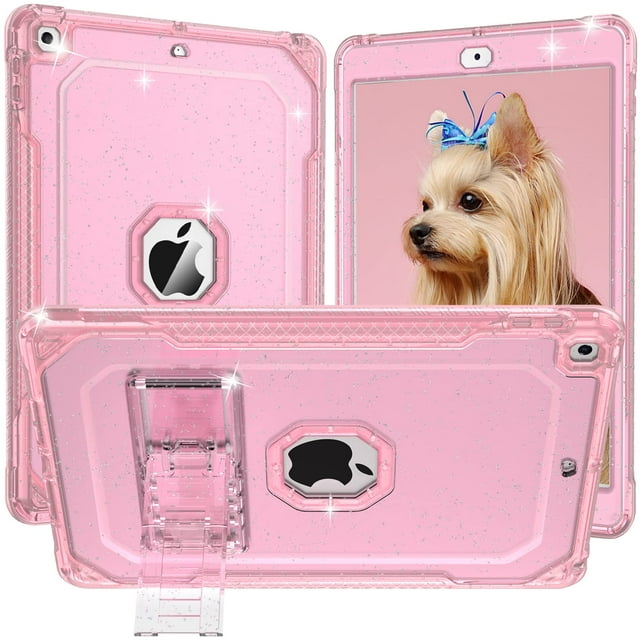 ZoneFoker Funda para iPad de 9.ª generación para iPad 8.ª/7.ª generación de 10,2 pulgadas 2021/2020/2019 Funda delgada y resistente de doble capa con purpurina transparente con soporte para tableta pa