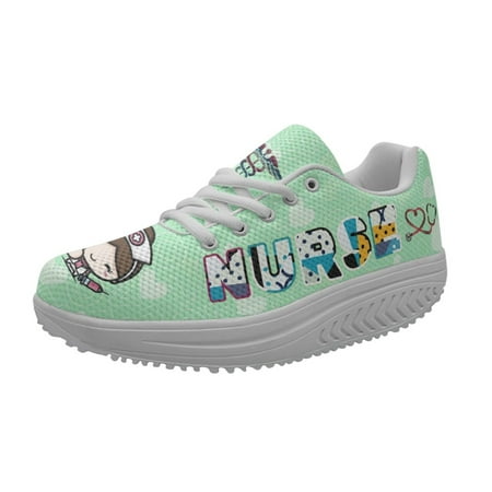 

INSTANTARTS Teen Swing Shoes Nursing Shoes Comfortable Lace-up Platform Sneakers Cartoon Nurse Print Women Footwear