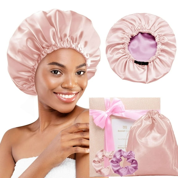 Silk Satin Bonnet Double Layer Reversible Elastic with 2 Scrunchies & 1 Satin Bag Jade