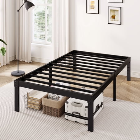 Merrland 12 Inch Twin Size Metal Platform Bed Frame, Heavy-Duty, Under-Bed Storage Space, Easy Assembly, Headboard Compatible, Black