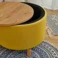 thumbnail image 4 of Round Coffee Table with Storage for Bedroom Living Room Round Ottoman as a Foot Rest Multi-Function High-Capacity Cotton and Linen Fabric Natural Color Desktop Natural Color Feet, 4 of 4