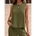thumbnail image 4 of Women'S Summer 2 Piece Outfits Sleeveless Top Wide Leg Pants Lounge Beach Travel Sets Green XXL, 4 of 9