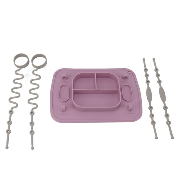 Kids Silicone Placemat, Self Feeding, Slip With Strong Suction Cups, 4 Toy Tethers, Easy