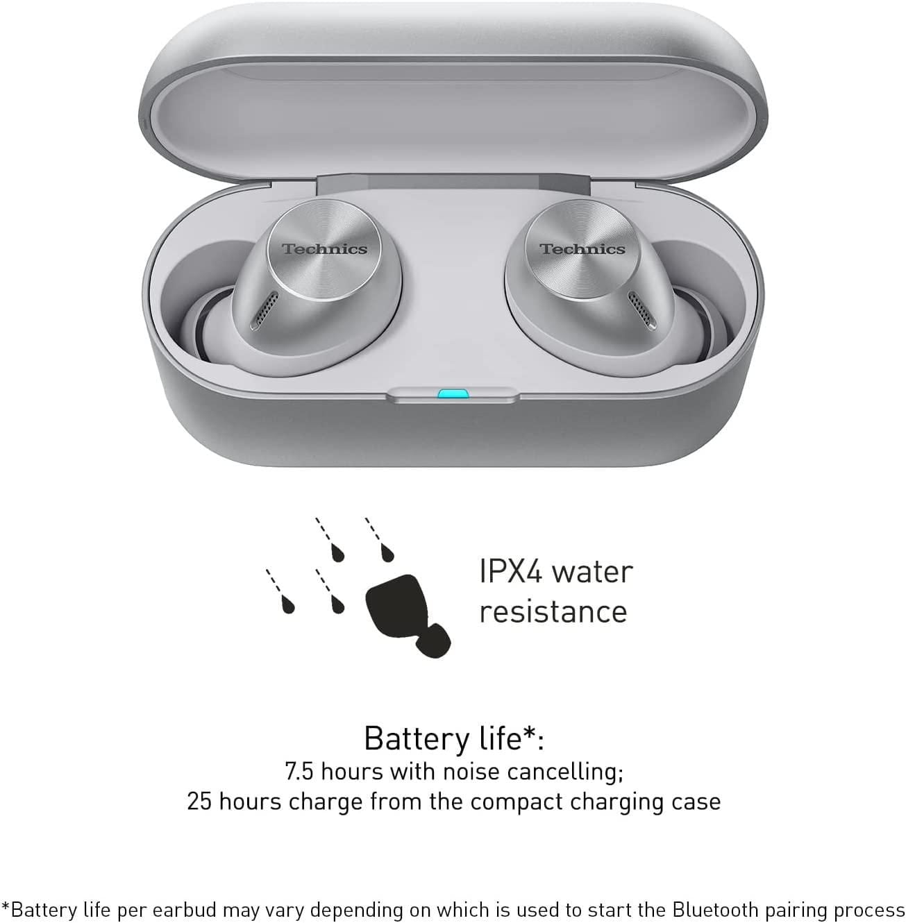 Technics EAHAZ40PK True Wireless Earbuds with 4 Silicone Earpiece Sizes, Black, Earpieces Set: XS, S, M, L