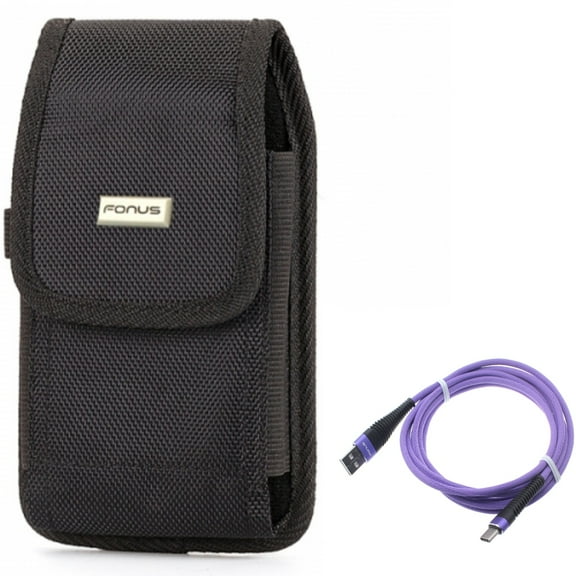 For Galaxy A73 /A54 /A53 /A33 5G - Case Belt Clip w 10ft USB Cable, Swivel Holster Rugged Cover Pouch Carry Protective Black Canvas, Purple Type-C for Samsung Galaxy A73 /A54 /A53 /A33 5G