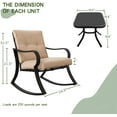 thumbnail image 3 of SOLAURA 3-Piece Outdoor Rocking Chairs Bistro Set, Black Steel Patio Furniture with Brown Thickened Cushion & Glass-Top Coffee Table, 3 of 8