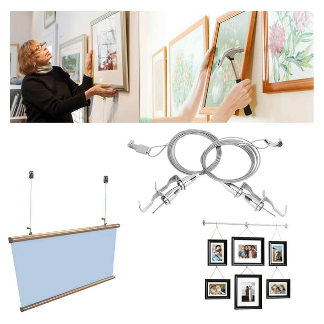 Picture Rail Hanging System, High Strength Adjustable Picture Hanging Wire 2m Long for Exhibition for Art Gallery