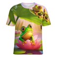 thumbnail image 5 of Frogs Lotus Pond Womens Tops Women's Fashion Casual Short Sleeve Flower Print Round Neck Pullover Top Blouse, 5 of 6
