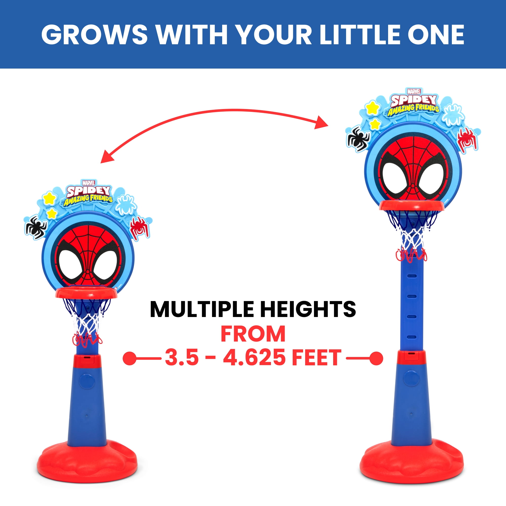 Marvel Spidey and His Amazing Friends Plastic Basketball Set by Delta Children – Includes Basketball-Hoop, 1 Basketball and Ball Pump