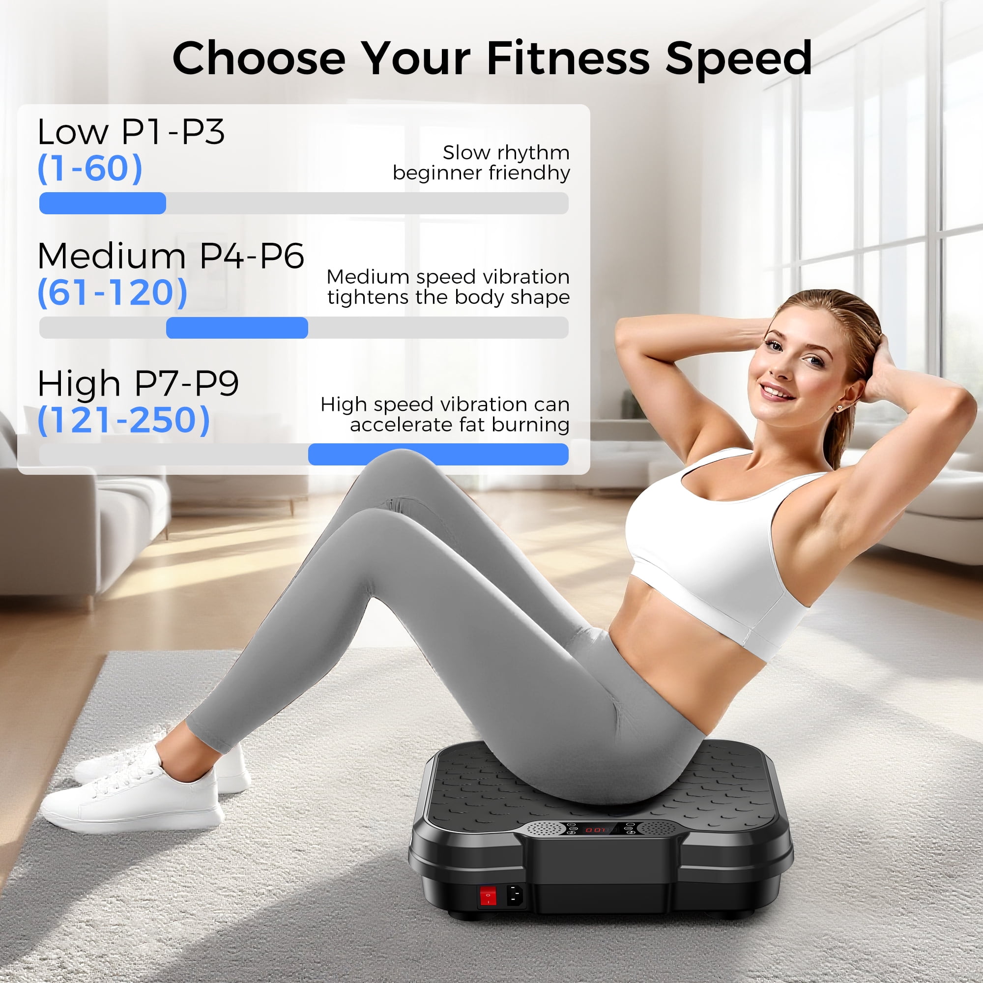 Tomile Vibration Plate Exercise Machine, Body Workout Fitness Platform with Resistance Bands, Bluetooth Speaker, 330lbs Capacity
