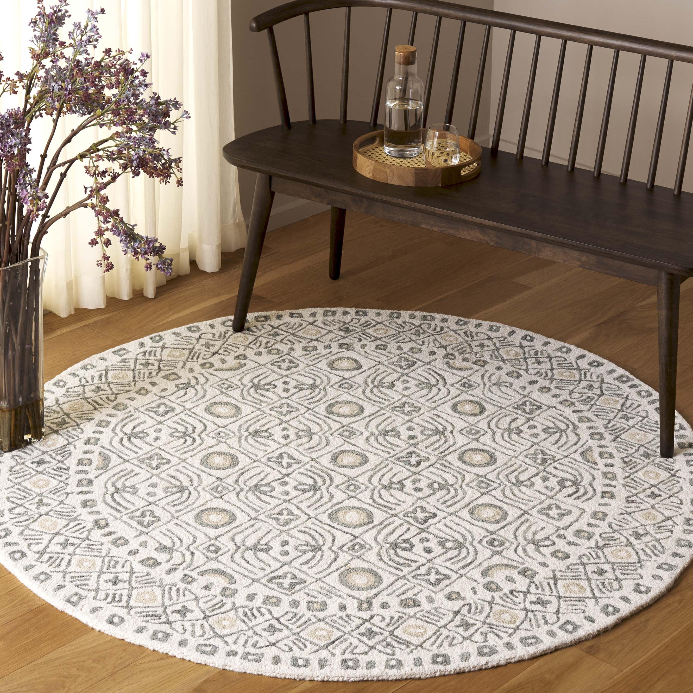 SAFAVIEH Micro-Loop Blazhe Floral Area Rug, Ivory/Grey, 5' x 5' Round