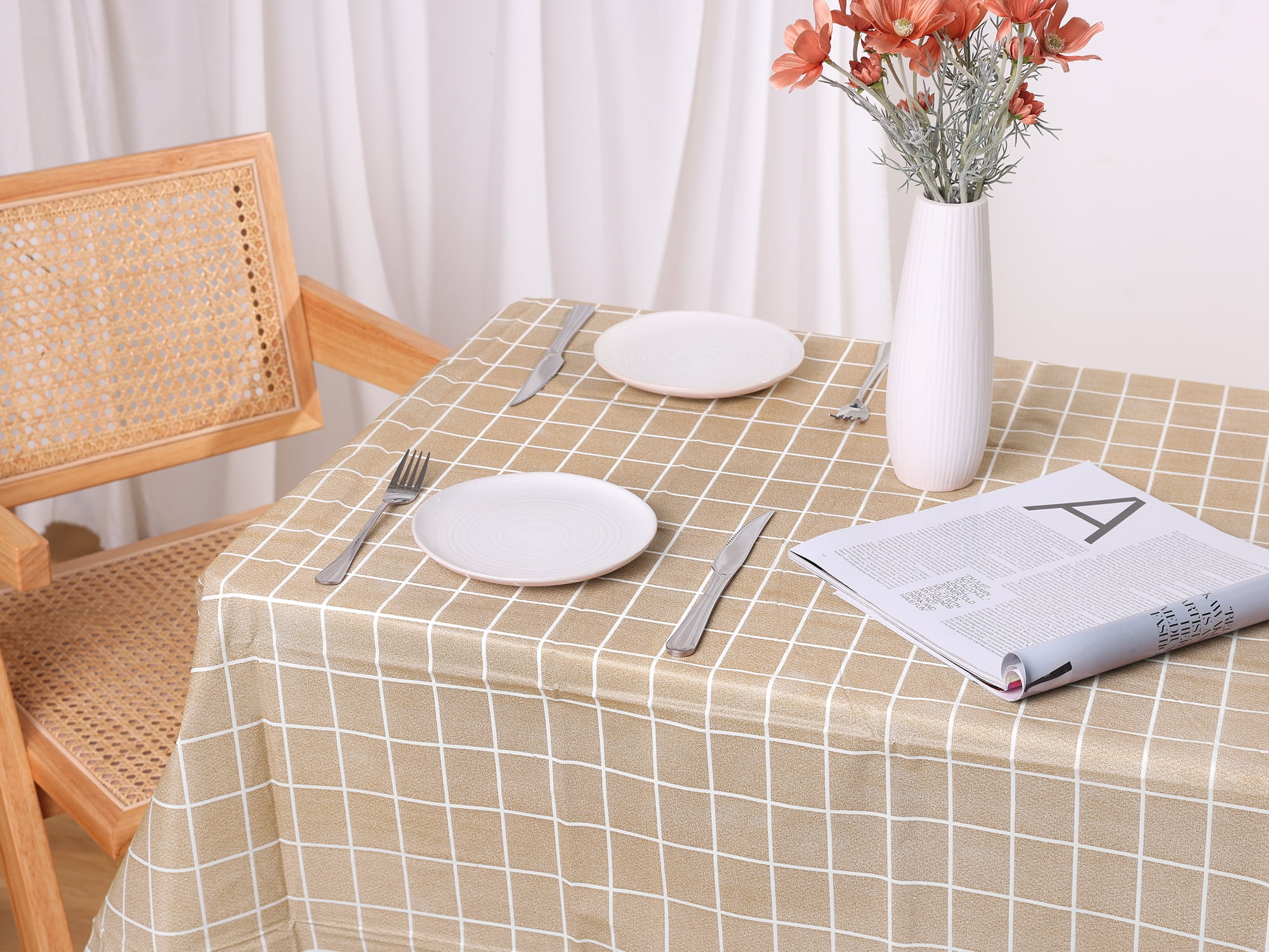 Unique Bargains 6 Pcs Rectangle Wrinkle Waterproof Plastic Table Cover Tablecloth Coffee 54"x54"