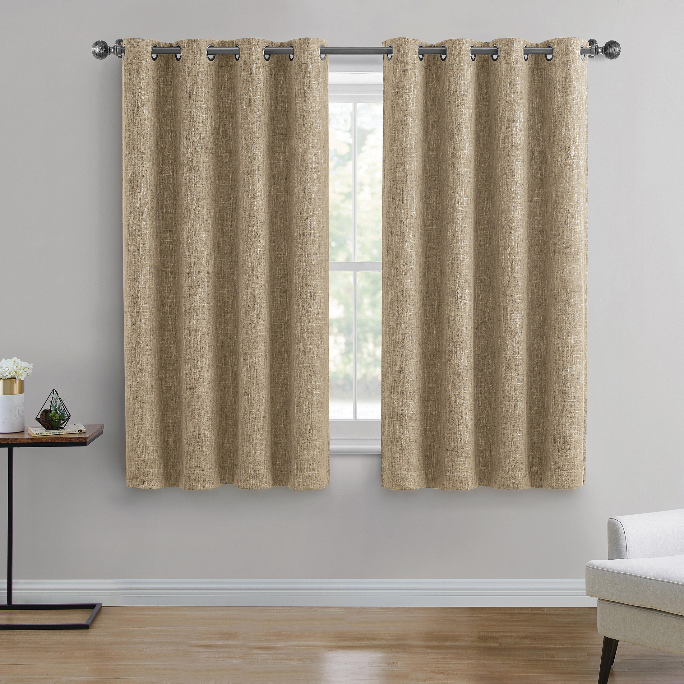 Better Homes & Gardens Woven Textured Grommet Blackout Curtain Panel, 1-Piece, Beige, 50" W x 63" L