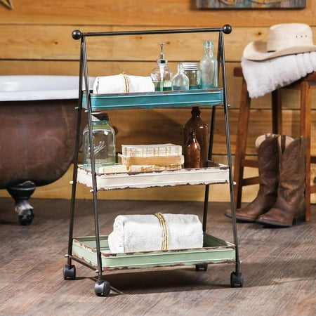 - Evergreen Enterprises Distressed Metal and Wood Ladder 3-Tier Cart on Wheels