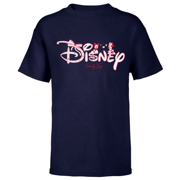 Disney Mickey & Minnie Coquette Valentine's Cute Family Trip - Short Sleeve T-Shirt for Kids - Customized-Navy