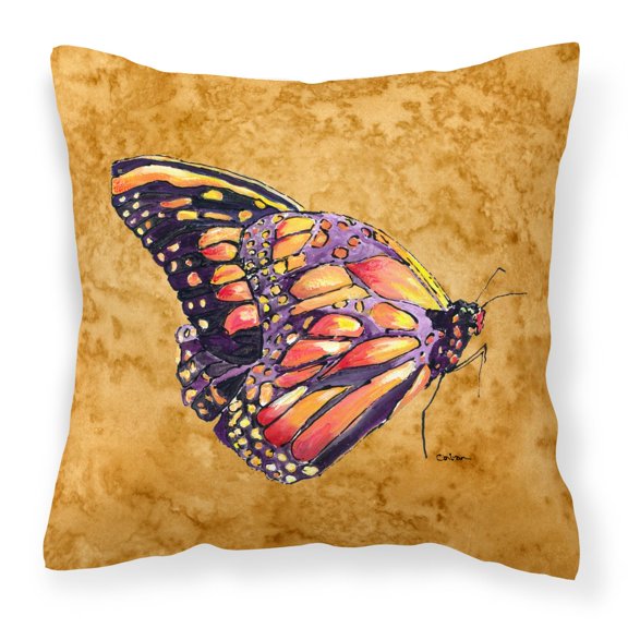 Carolines Treasures 8858PW1414 Butterfly on Gold   Canvas Fabric Decorative Pillow 14Hx14W multicolor