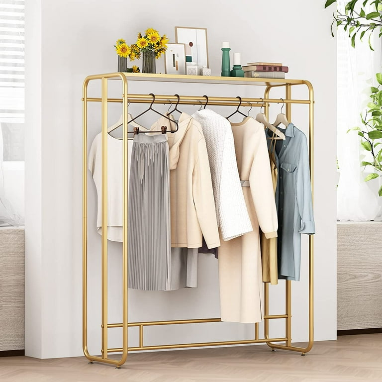 ZXNYH Heavy Duty Gold Clothing Rack for Boutique Use Metal Garment Rack with Top Shelf Dual bar Clothes Rack for Retail Display Walmart