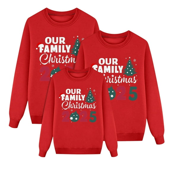 Fiaer Matching Family Christmas Sweatshirts 2025 Long Sleeve Crewneck Plus Size Xmas Pullover Trendy Loose Fit Holiday Soft Tops Kid 6Y