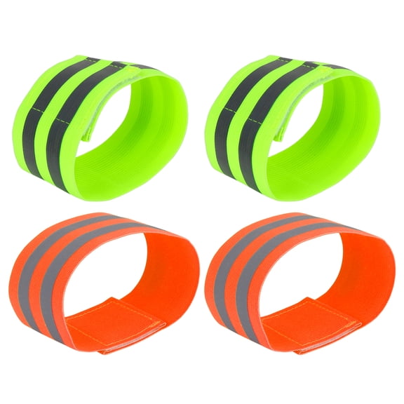 REGALWOVEN 4Pcs Reflective Bands for Arm Ankle Reflective Armbands Slaps High Visibility Cycling Riding Reflector Tape, Orange Green
