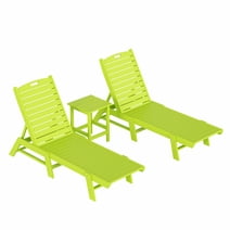 WestinTrends Malibu 3 Pieces Chaise Lounge Set with Side Table, All Weather Poly Lumber Outdoor Lounge Chairs Set of 2 and End Table, Lime