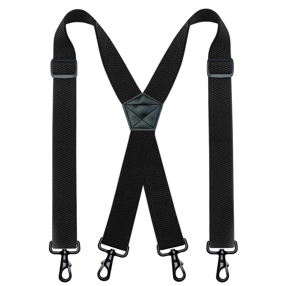 KAMBERFT Black Heavy Duty X-Back Suspenders for Men, 1.4 inch Wide Adjustable Elastic Straps