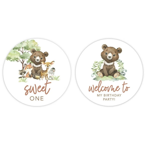 Koyal Wholesale 2" Birthday Woodland Animals Cupcake Toppers DIY, Sweet One Rustic Theme for Kids Party Decor, 20-Pk