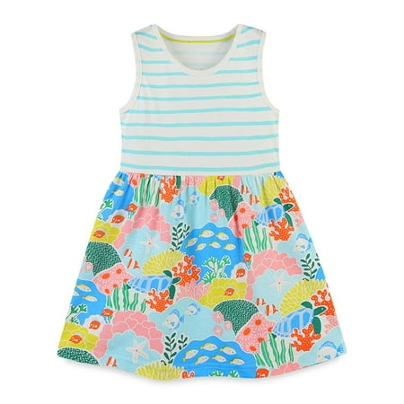 

DNDKILG Baby Toddler Girl Sleeveless Sundress Summer Dress Floral Dresses Green 2Y-6Y 120