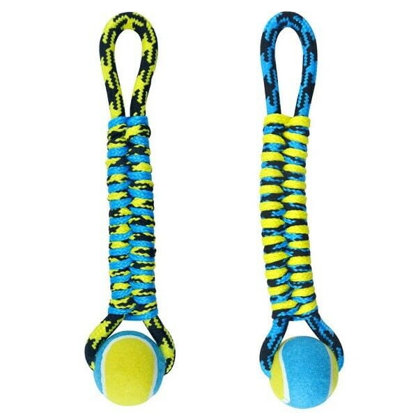 Paracord Dog Toys Tough Rope Tug & Tennis Ball Fetch Chew Blue or