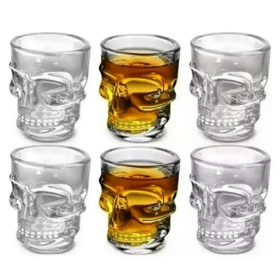 Set de 6 Vasos Tequileros de Vidrio Forma de Calavera, Juego de Shots o Caballitos forma de Calaca, 59ml, 6 piezas