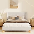 thumbnail image 2 of Upholstered Platform Bed with Wingback Headboard and Round Wooden Legs, Wingback Platform Bed Velvet Platform Bed Frame with Strong Wooden Slats for Bedroom, No Box Spring Needed, Noise-Free, 2 of 7