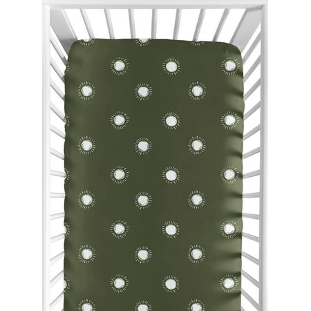 UPC: 0846480089902 | Boho Sun Green and White Fitted Crib Sheet by Sweet Jojo Designs