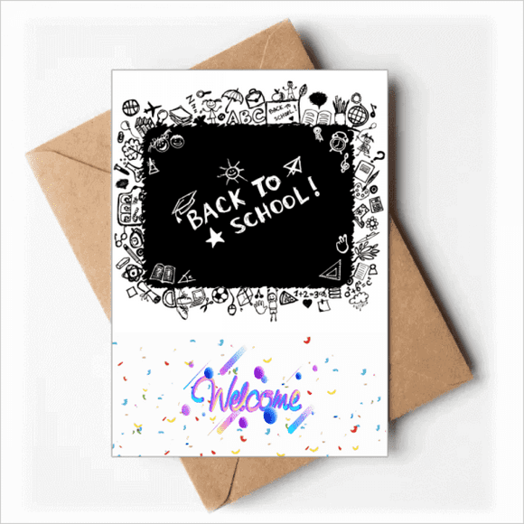 Cartes de Vœux de Bienvenue Style École Graffiti Tableau Noir Enveloppes Vierges