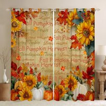 Manfei Hello Fall Black Out Curtains,Autumn Pumpkin Maples Curtains Pack of 2 (42x63 Each),Rustic Framhouse Cabin Bedroom Curtains For Adults, Microfiber Bedroom Decor