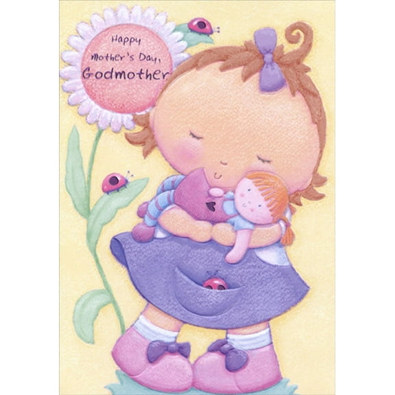 Designer Greetings Little Girl Hugging Doll Mother's Day Card for Godmother