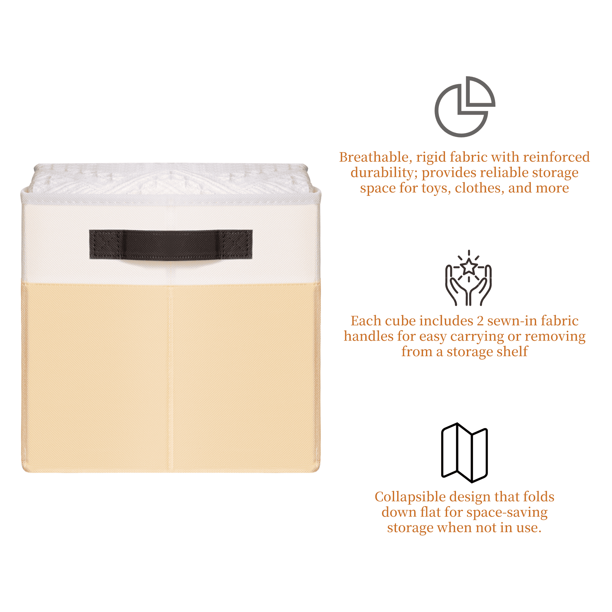 Criusia 6 Pack Large Cube Storage Bins for Shelves, Foldable Fabric Storage Cubes with Handles, Closet Organizers and Storage Bins for Clothes, Toys, Towels & Linen, Beige