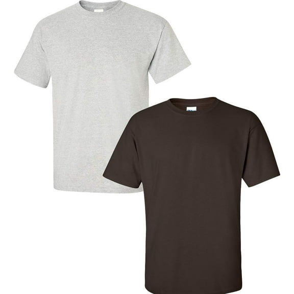 Gildan Mens Ultra Cotton T-Shirt, S, Dark Chocolate (Pack of 2) (1 Ash / 1 Dark Chocolate)