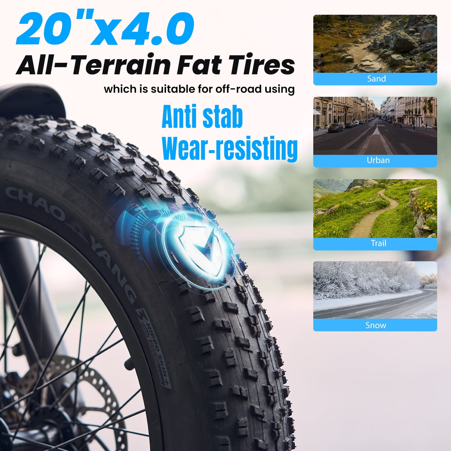 1000W Adult Electric Bike,Top Speed 20mph,Range 65 Miles,20*4.0" Fat Tire E-Bike with Intelligent Display,Front and Rear Suspension