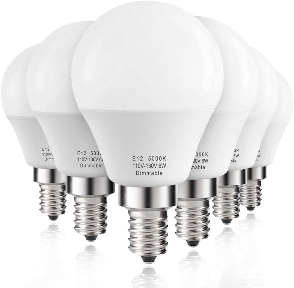 Prosperbiz E12 Dimmable 6 watt (60w Equivalent) LED Bulbs, Small Base  Candelabra Round Light Bulb, 550 Lumen, Daylight White 5000K, A15 LED Bulb  Globe Shape, G45 Ceiling Fan Light Bulbs, 6-Pack - Walmart.com