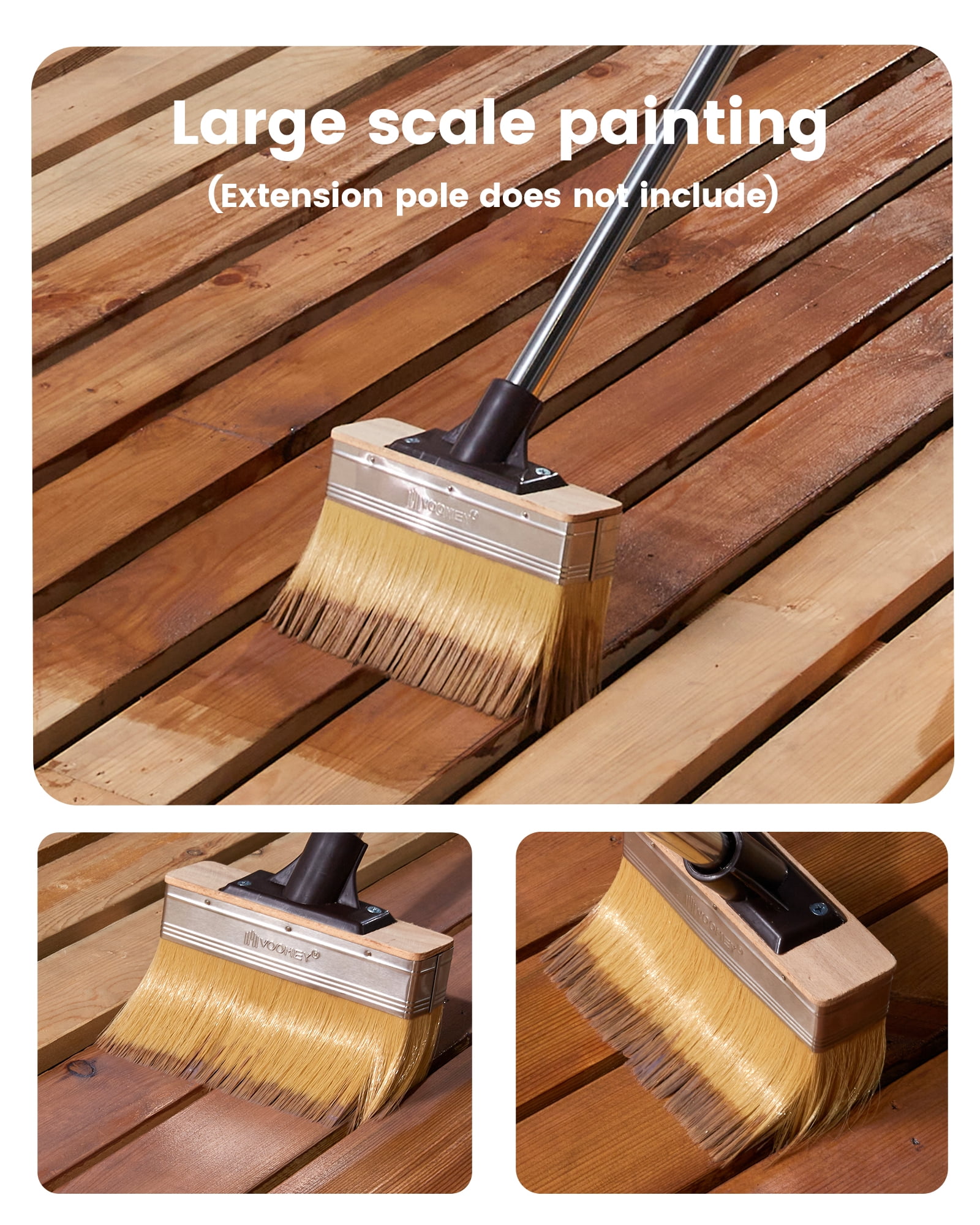 oomey 7.5-Inch Heavy-Duty Deck Brush Kit, 51 Inch Adjustable Extension Rod, Paint Tray 9 Inch with Liner, Wood Stain Brush, Designed for Quick Painting of Decks, Wood, and Floors