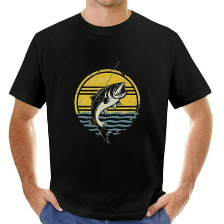Mens Bass Fish Fisherman Funny Fishing Vintage T-Shirt Black-S