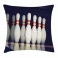 thumbnail image 1 of Bowling Party Decorations Throw Pillow Cushion Cover, Classical Pins on Alley Competition Pursuit Leisure Time, Decorative Square Accent Pillow Case, 16 X 16 Inches, Dark Blue White Red, by Ambesonne, 1 of 2