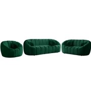 Glam GREEN Velvet Channel Tufted Sofa Set 3Pcs ELIJAH 613Green Meridian Modern