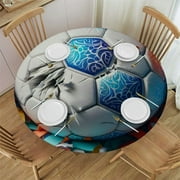 PIKWEEK Wall Soccer Round Fitted Tablecloth Fitted Table Cloth for Round Table Waterproof Wipeable Round Elastic Table Cloth Circular Table Cover with Elastic Edge