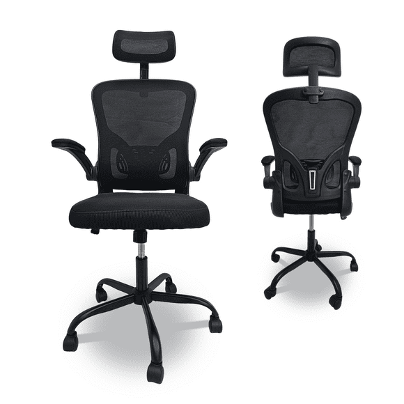 Yvike Chaise de Bureau Ergonomique, Chaise d'Ordinateur Pivotante en Maille Respirante, Chaise de Travail avec Soutien Lombaire, Chaises de Bureau avec Accoudoirs Soutien Lombaire et Appuie-Tête Réglable Fonction d'Inclinaison, Noir