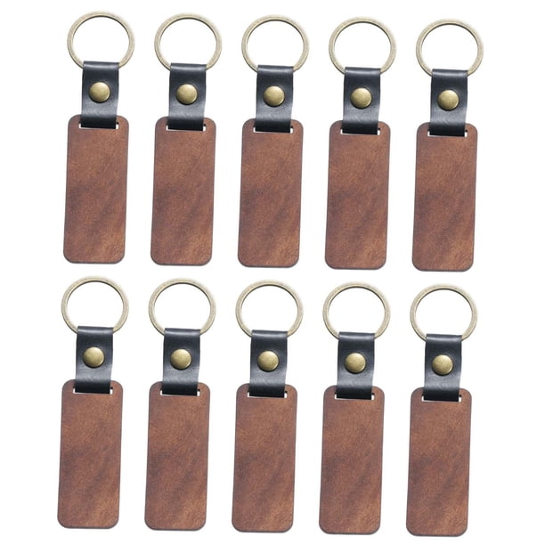 10 Uds. De llaveros de madera en blanco con etiquetas para llaves, cuero PU hecho a mano para aniversario Rectángulo Zulema Llavero