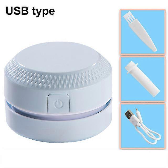 Aspiradora de escritorio, miniaspiradora eléctrica, limpiador de teclado de escritorio, batería recargable por USB, pequeños aparatos de limpieza de papel, azul