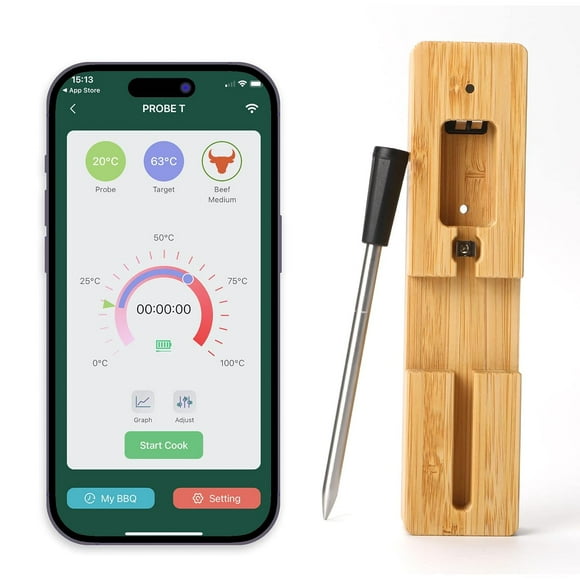 Wireless Meat Thermometer, Bluetooth connection and IPX7 waterproof - Perfect BBQ Accessories by