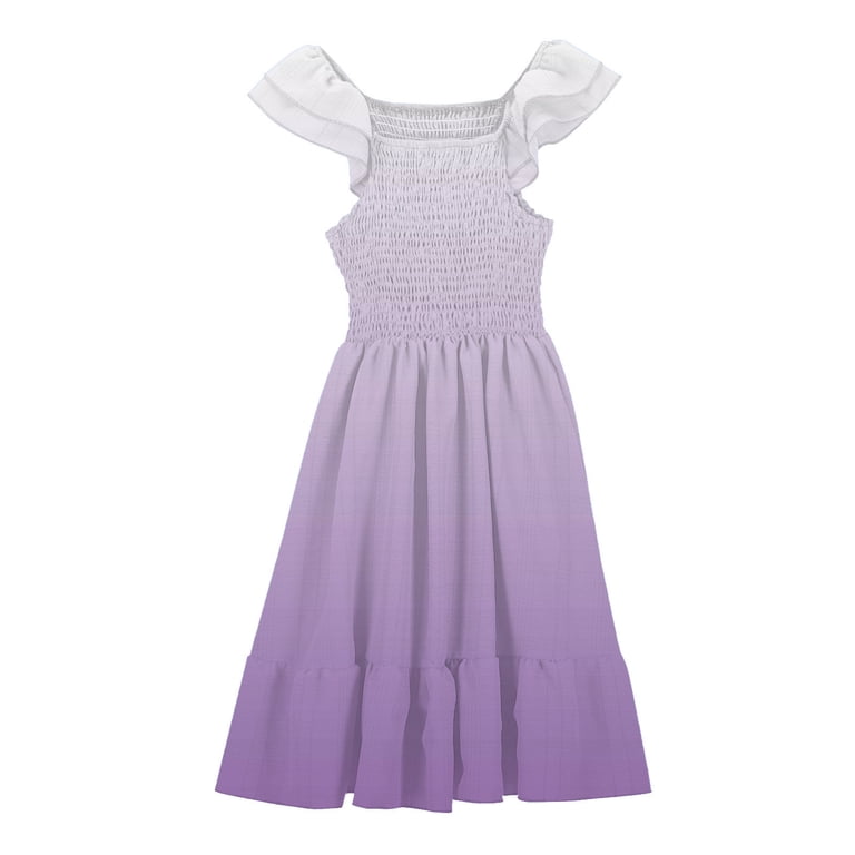 TGSLY Girl's 2025 Summer Ombre Dresses Casual Gradient Color Printed  Smocked Flutter Sleeve a Line Sundresses Loose Fit Casual Swing Mini Party Dresses  Purple 4-5 Years - Walmart.com