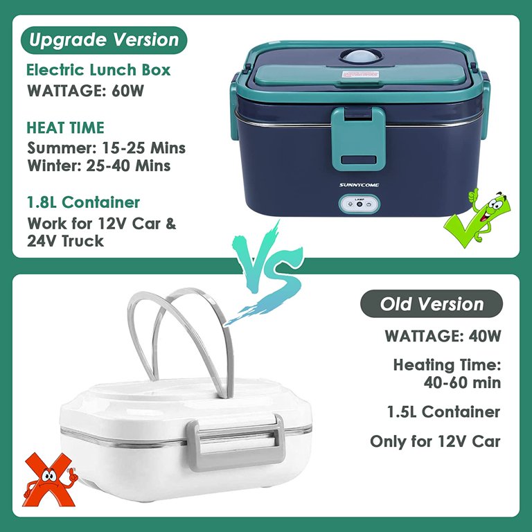 Electric Lunch Box Food Heater 3-in-1 for Car & Home - 60W Warms Flexible  12/24/110 Volts. 1.5 Liter…See more Electric Lunch Box Food Heater 3-in-1