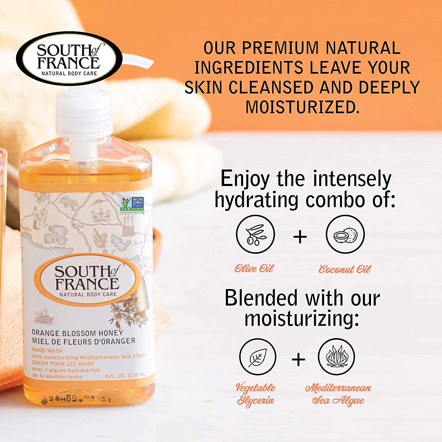 South of France Orange Blossom Honey Hand Wash 8 oz (Pack of 3)